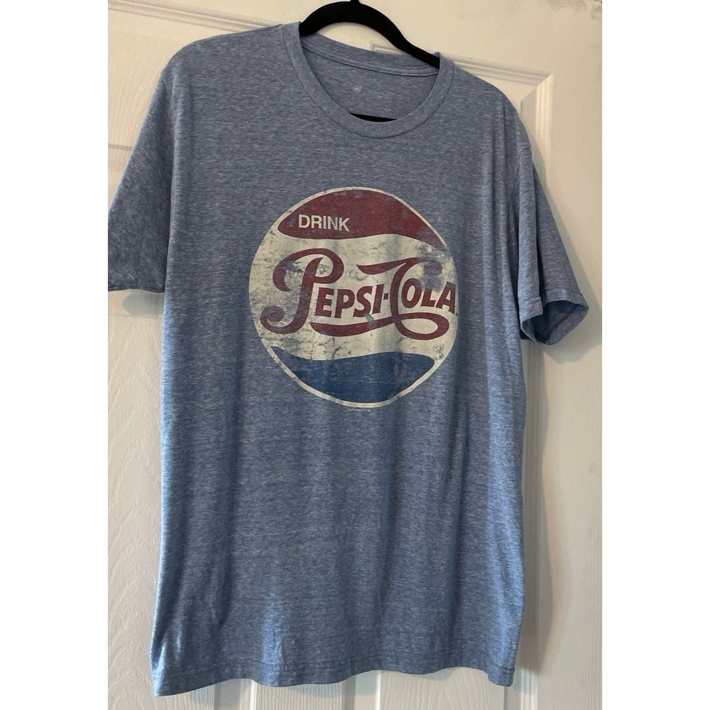 Pepsi-Cola Soda Vintage Logo T-Shirt Men's‎ Medium Heather Blue Retro Distressed